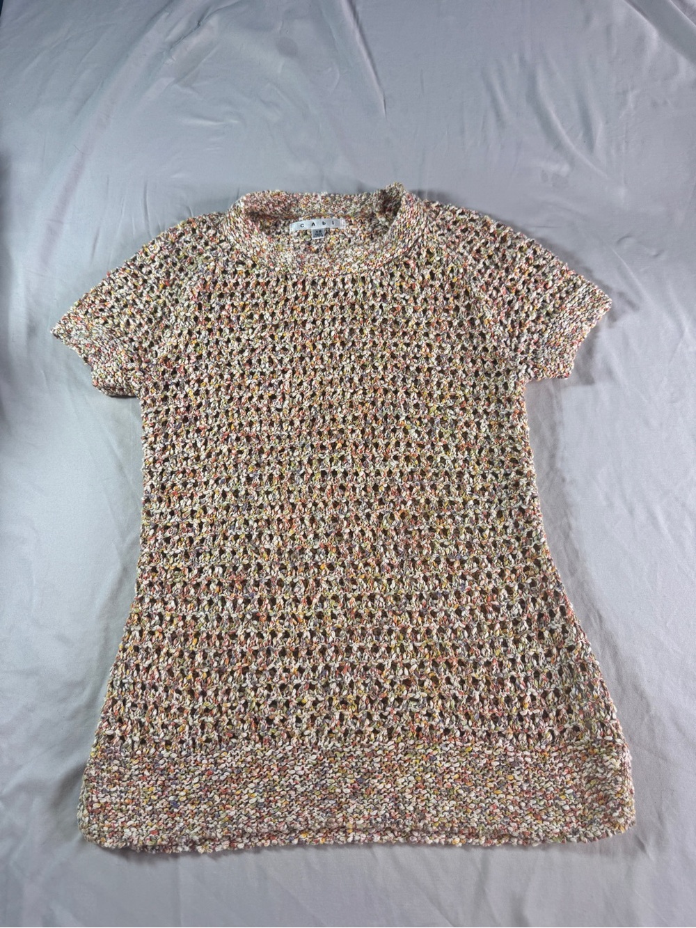 CAbi Sorbet Sweater XS Style 196 Multicolor Open Knit 100% Cotton Crochet Top